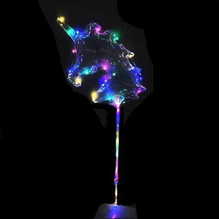 بالون شفاف مع إضاءة وعصا حصان (يوني كورن)